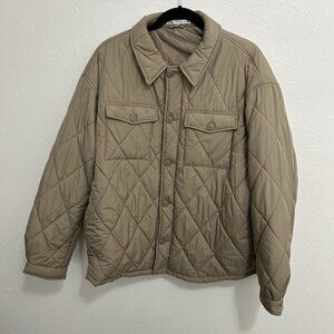 Zara Quilted Puffer Jacket in Taupe